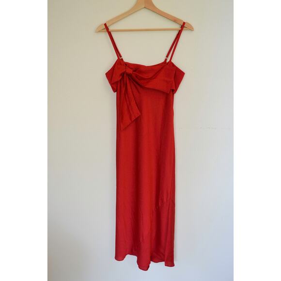 Anthropologie Hutch Satin Bow Front Slip Midi Dress In Red Size S - Picture 3 of 7